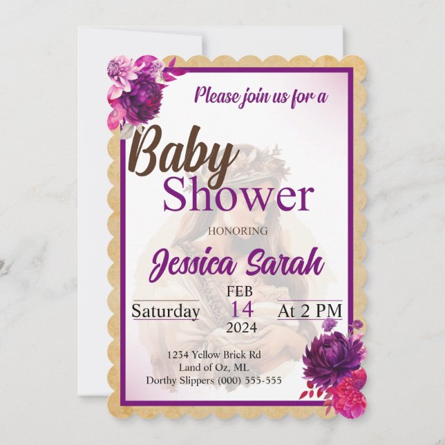 Purple Boho Baby Shower Invitations (Back)