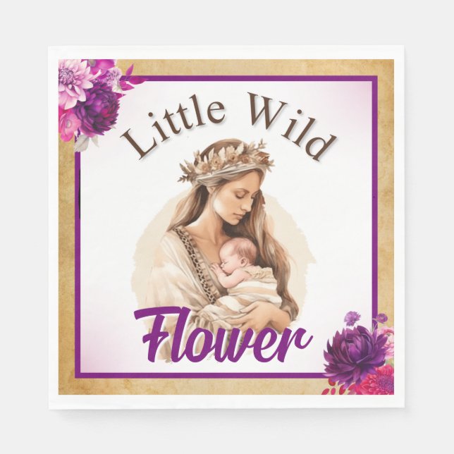 Purple Boho Baby Shower Napkins (Front)