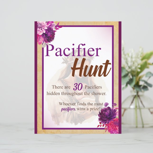 Purple Boho Baby Shower Pacifier Hunt Game (Standing Front)