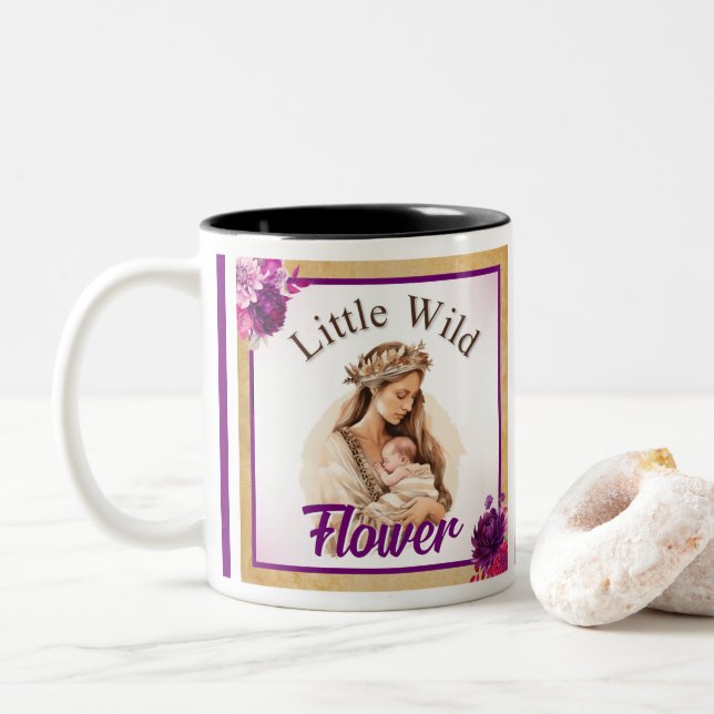 Purple Boho Baby Shower  Two-Tone Coffee Mug (With Donut)