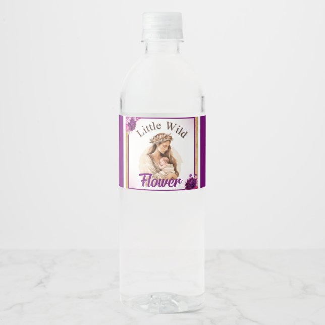 Purple Boho Baby Shower Water Bottle Label (Front)
