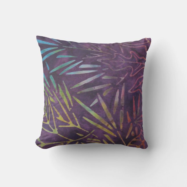 Purple Boho Batik Foliage Pattern Cushion (Front)
