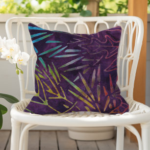 Purple Boho Batik Foliage Pattern Cushion