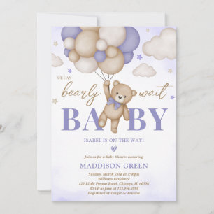 Purple Boho Bear Girl Baby Shower Invitation