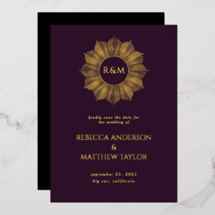 Purple Boho Celestial Sun Monogram Save Date