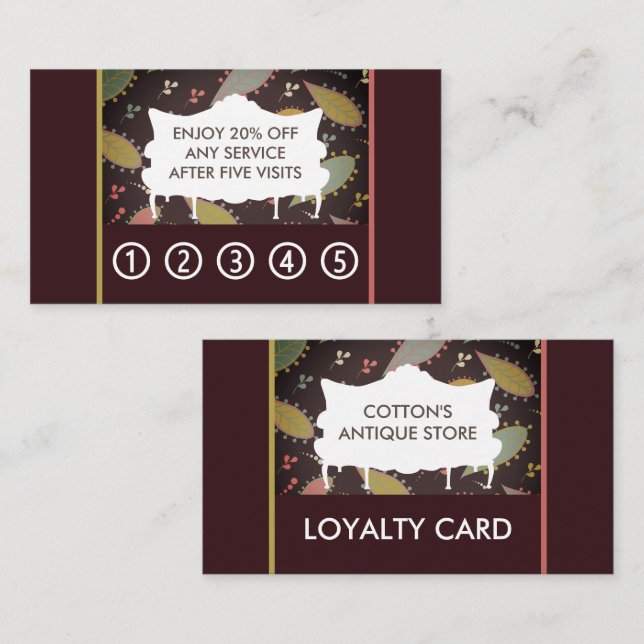 Purple Boho Chic Sofa, Antique Dealer Business Loyalty Card (Front/Back)