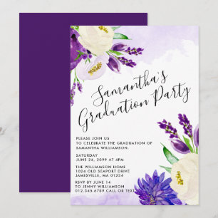Purple Boho Floral Graduation Party Invitations