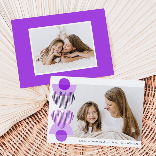 Purple Boho Hearts Photo Valentine's Day Holiday Card (Creator Uploaded)