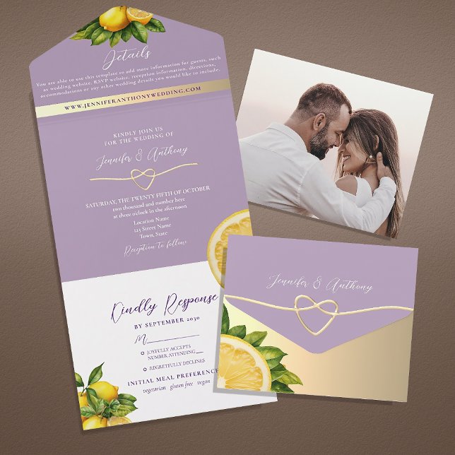 Purple Boho Lemon Wedding All In One Invitation (Creator Uploaded)