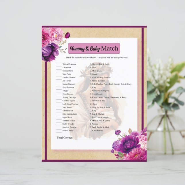 Purple Boho Mummy and Baby Match Game (Standing Front)