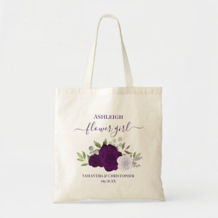 Purple Boho Roses Elegant Flower Girl Wedding Tote Bag