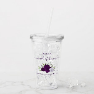 Purple Boho Roses Elegant Maid of Honor Wedding Acrylic Tumbler