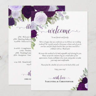 Purple Boho Roses Wedding Welcome & Itinerary Programme