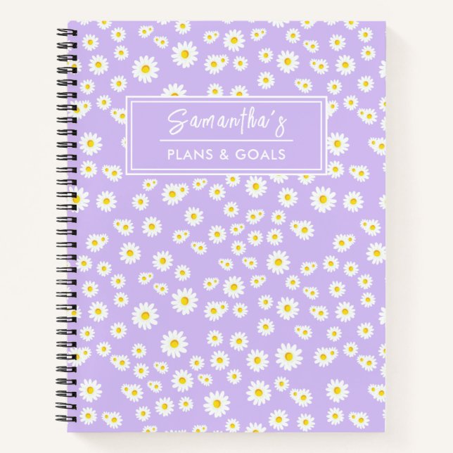 Purple Boho Spring Daisies Pattern Notebook (Front)
