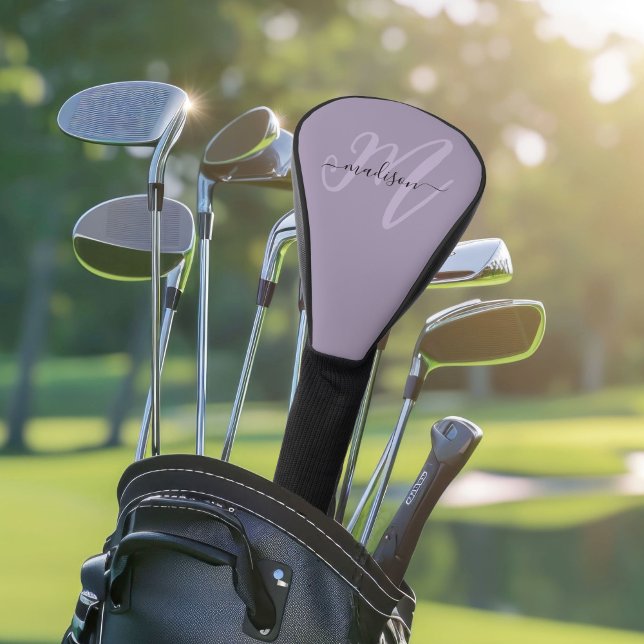 Purple Boho Stylish Script Monogram and Name Golf Head Cover (Creator Uploaded)
