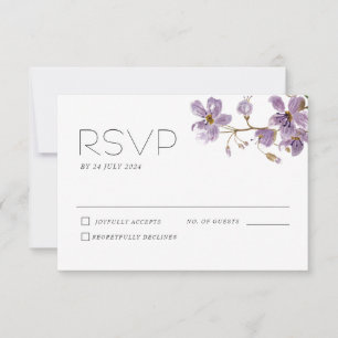 Purple Boho Watercolor Flowers Wedding RSVP Card