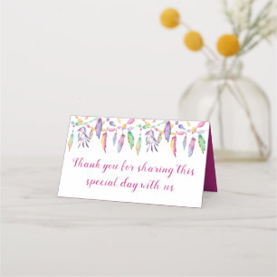 Purple Boho Wedding Feather Indian Native American Place Card