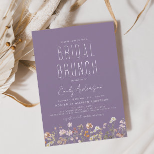 Purple Boho Wildflower Bridal Brunch Shower Invitation