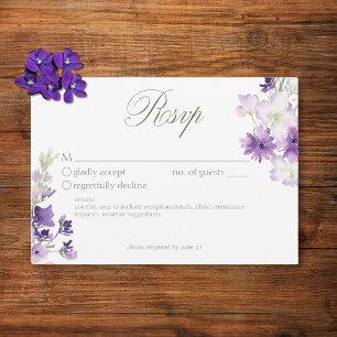 Purple Boho Wildflowers White Wedding RSVP Card