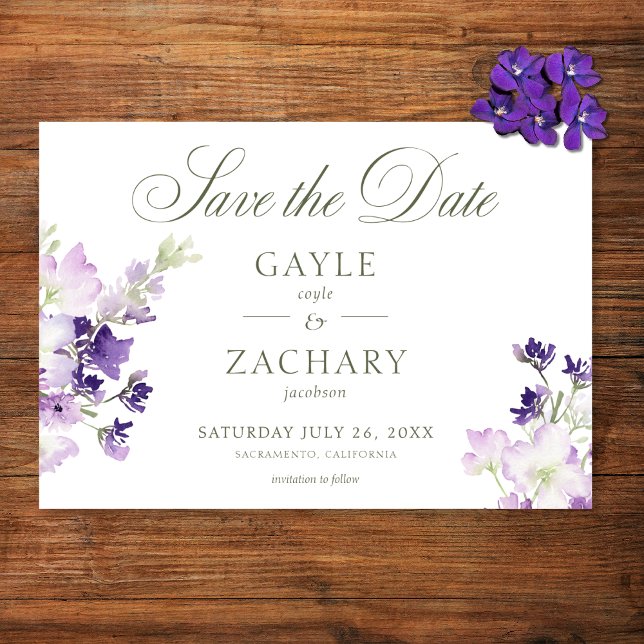 Purple Boho Wildflowers White Wedding Save The Date (Creator Uploaded)