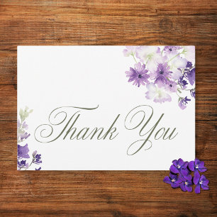 Purple Boho Wildflowers White Wedding Thank You Card