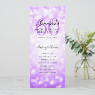 Purple Bokeh 60th Birthday Program w/ Menu Invitation