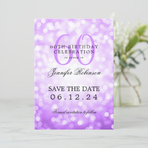 Purple Bokeh 60th Birthday Save the Date  Invitation