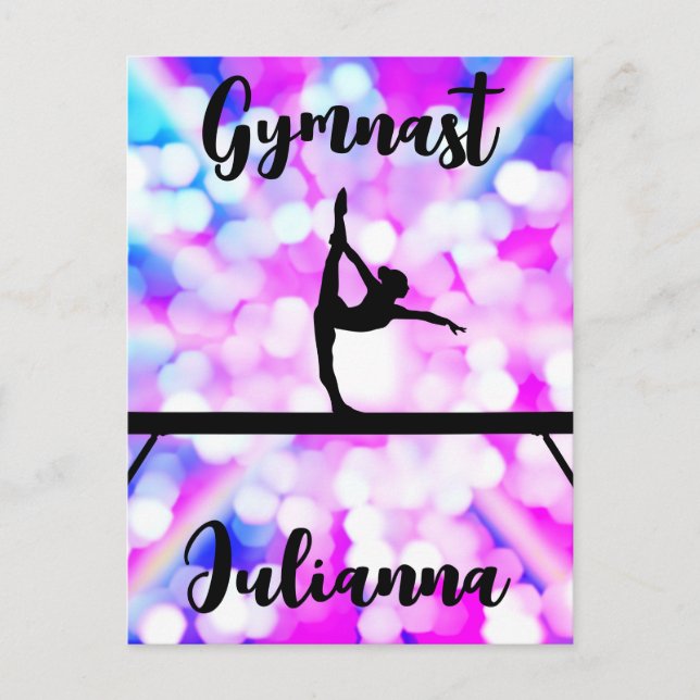 Purple Bokeh Blast Gymnastics Beam Personalized    Postcard (Front)