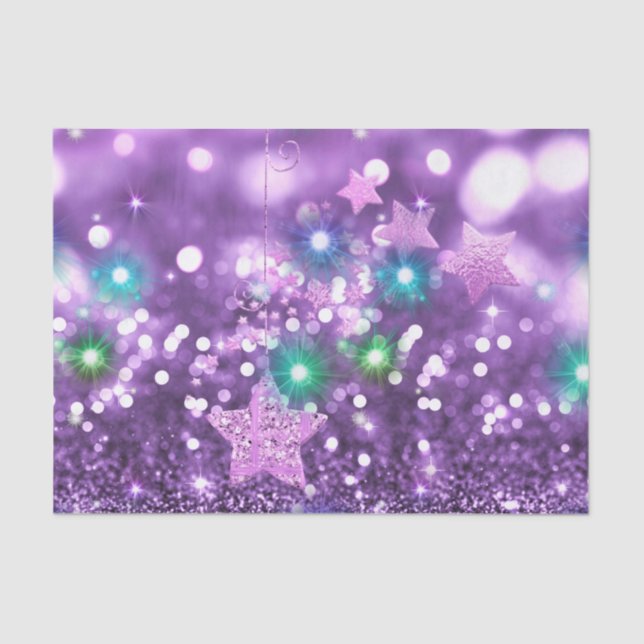 Purple Bokeh Faux Glitter & Colourful Shining Star Tissue Paper (Front)