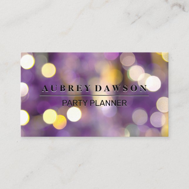 Purple Bokeh Lights Business Card (Front)