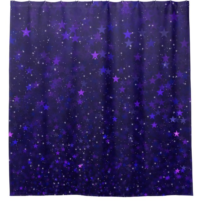 Purple Bokeh Stars Shower Curtain (Front)