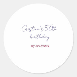 purple bold 50 birthday anniversary add name date classic round sticker