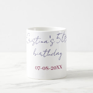 purple bold 50 birthday anniversary add name date  coffee mug