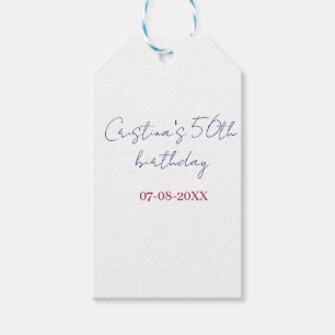 purple bold 50 birthday anniversary add name date gift tags