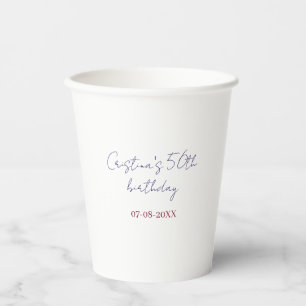 purple bold 50 birthday anniversary add name date  paper cups