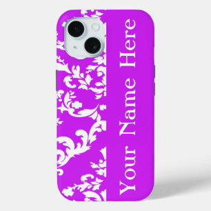 Purple Bold Damask w/ name @ Emporiomoffa iPhone 15 Case