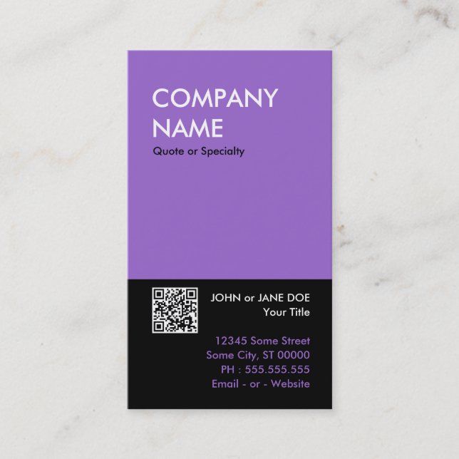 purple bold design your own QR code Business Card (Front)