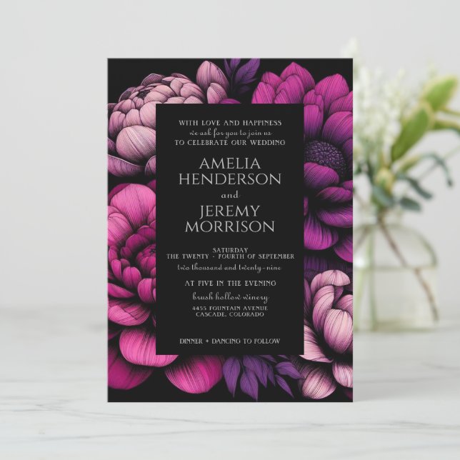 Purple Bold Floral Invitation (Standing Front)