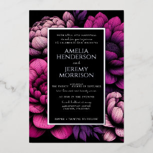 Purple Bold Floral with Details Foil Invitation