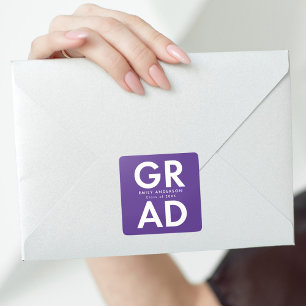 Purple Bold Grad Graduation Square Sticker