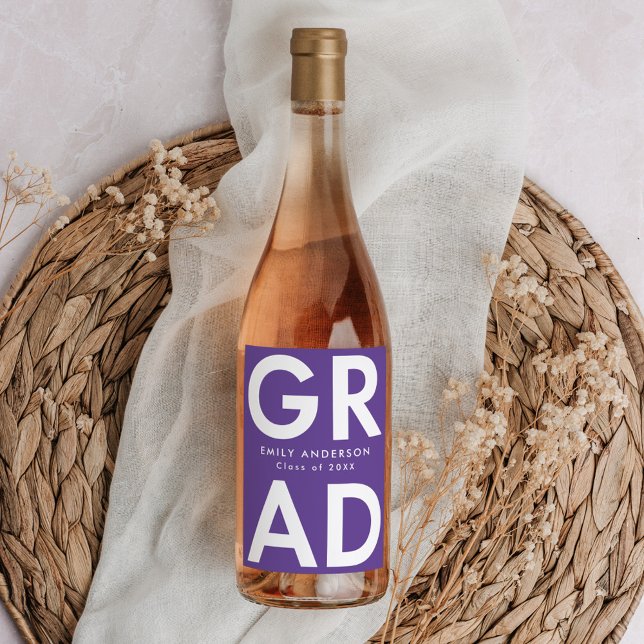 Purple | Bold Grad Graduation Wine Label (Creator Uploaded)