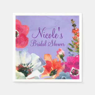 Purple Bold Painted Floral Pop Chic Bridal Shower Napkin