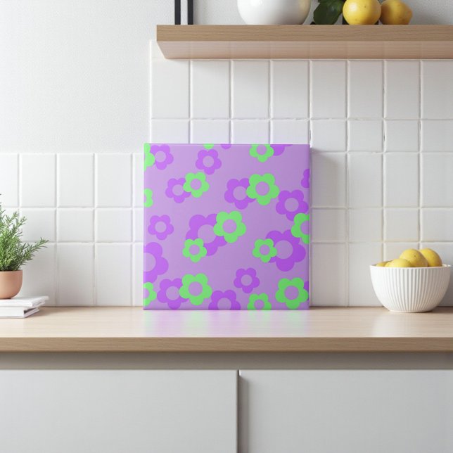 Purple Bold Y2K Wildflower Vibrant Spring Decor Tile (Purple Bold Y2K Wildflower Vibrant Spring Decor Ceramic Tile)