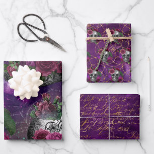 Purple Bones and Roses Wrapping Paper Sheet