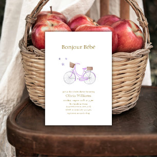 Purple Bonjour Bébé Star Bicycle Baby shower Invitation