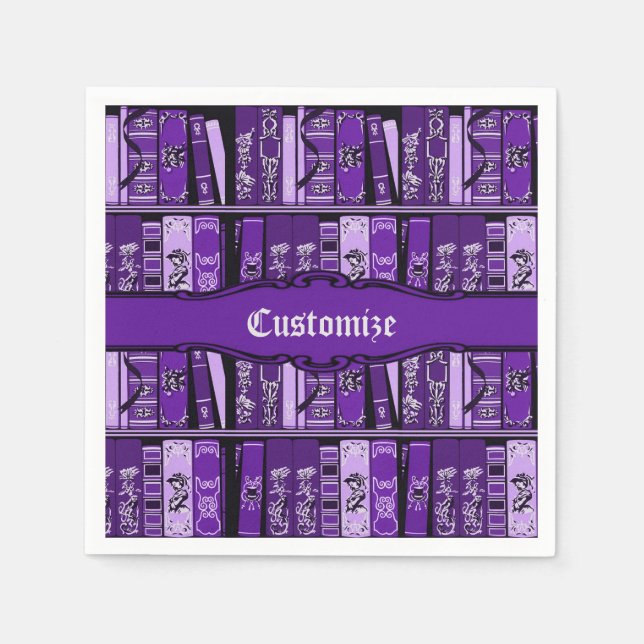 Purple Book Shelves Vintage Books Napkin (Front)