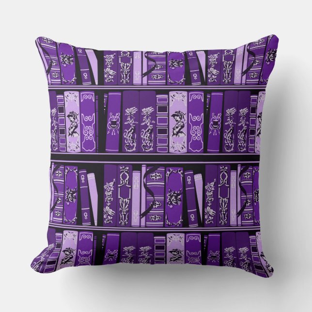 Purple Book Shelves Vintage Books Throw Pillow (Front)