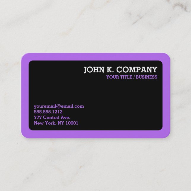 Purple Border Black Lavender Minimal Business Card (Front)