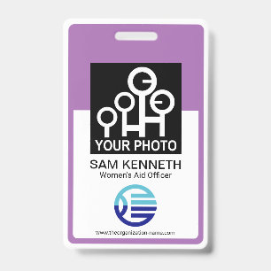 Purple Border Frame Employee Photo Template ID Badge