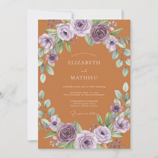 Purple Botanical Arch Wedding Invitation (Front)